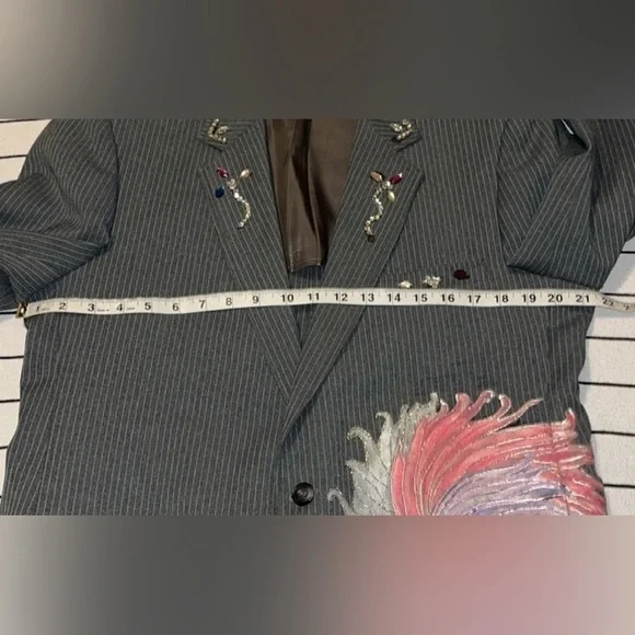 Vintage Sears Gray Pinstripe Custom Painted Showgirl Blazer Suit Jacket - Picture 15 of 16